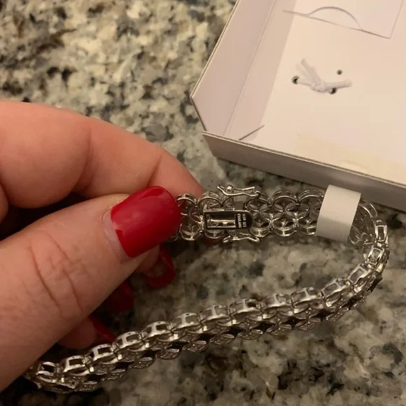 7.5 inch Sterling Silver White and Black Diamond filigree bracelet - Picture 4 of 6